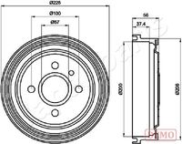 JAPANPARTS TA0403C - Lado de montaje: Eje trasero<br>Clase de caja de cambios: Caja de cambios manual<br>Diámetro interior de tambor de freno [mm]: 200<br>H tamb. freno interna [mm]: 38<br>corona de agujeros - Ø [mm]: 100<br>H tamb. freno total [mm]: 56<br>Diámetro exterior del tambor de freno [mm]: 228<br>Número de orificios: 4<br>Diámetro de centrado [mm]: 57<br>