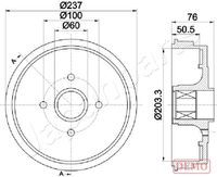 JAPANPARTS TA0700C - Lado de montaje: Eje trasero<br>Diámetro exterior del tambor de freno [mm]: 237<br>H tamb. freno total [mm]: 76<br>Diámetro interior de tambor de freno [mm]: 203<br>H tamb. freno interna [mm]: 51<br>Rebajado máx. tambor de freno [mm]: 204,5<br>Diseño/cantidad de taladros: 04/04<br>corona de agujeros - Ø [mm]: 100<br>Diámetro de centrado [mm]: 52<br>Diám. muñón del eje [mm]: 25<br>Diámetro de orificio para perno de rueda [mm]: 12<br>Artículo complementario / información complementaria 2: con buje de rueda<br>Artículo complementario / información complementaria 2: con anillo sensor ABS<br>Artículo complementario / información complementaria 2: con cojinete rueda<br>Artículo complementario / información complementaria 2: sin perno de sujeción de rueda<br>Peso [kg]: 6,2<br>Nº de información técnica: 61417<br>