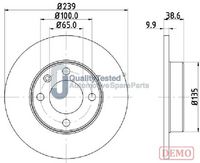 JAPANPARTS DI0937C - Diámetro exterior [mm]: 239<br>Altura [mm]: 38,6<br>Tipo de disco de frenos: macizo<br>Espesor de disco de frenos [mm]: 10<br>Espesor mínimo [mm]: 8<br>Número de orificios: 4<br>Lado de montaje: Eje delantero<br>Par apriete [Nm]: 120<br>