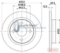 JAPANPARTS DP0329C - Lado de montaje: Eje trasero<br>Espesor de disco de frenos [mm]: 12<br>Cantidad de agujeros de fijación: 4<br>Espesor [mm]: 40,0<br>Diámetro exterior [mm]: 252,8<br>corona de agujeros - Ø [mm]: 108<br>Tipo de disco de frenos: macizo<br>Espesor mínimo [mm]: 10<br>Diámetro de centrado [mm]: 63,6<br>