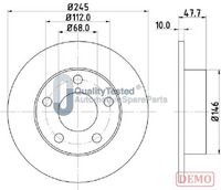 JAPANPARTS DP0905C - Diámetro exterior [mm]: 245<br>Altura [mm]: 47,8<br>Tipo de disco de frenos: macizo<br>Espesor de disco de frenos [mm]: 10<br>Espesor mínimo [mm]: 8<br>Número de orificios: 5<br>Lado de montaje: Eje trasero<br>Par apriete [Nm]: 120<br>