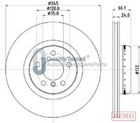 JAPANPARTS DP0138C - Tipo de disco de frenos: ventilación interna<br>Diámetro exterior [mm]: 345<br>Espesor de disco de frenos [mm]: 24,0<br>Altura [mm]: 66,1<br>Espesor mínimo [mm]: 22,4<br>Superficie: barnizado<br>Lado de montaje: Eje trasero<br>