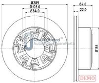 JAPANPARTS DP0228C - Variante de equipamiento: L+S-Model<br>Tipo de disco de frenos: macizo<br>Diámetro exterior [mm]: 296<br>Espesor de disco de frenos [mm]: 16,0<br>Altura [mm]: 69,5<br>Espesor mínimo [mm]: 13,0<br>Superficie: barnizado<br>Lado de montaje: Eje trasero<br>Número de taladros: 6<br>