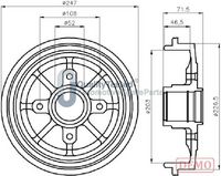 JAPANPARTS TA0611C - N.º de chasis (VIN) hasta: 1025488<br>Ref. artículo dinámica frenado/marcha: para ABS<br>Diámetro exterior del tambor de freno [mm]: 247<br>Rebajado máx. tambor de freno [mm]: 204<br>H tamb. freno interna [mm]: 46<br>H tamb. freno total [mm]: 71,4<br>Número de orificios: 4<br>corona de agujeros - Ø [mm]: 108<br>Superficie: barnizado<br>Lado de montaje: Eje trasero<br>Diámetro interior de tambor de freno [mm]: 203<br>Diámetro de centrado [mm]: 52<br>