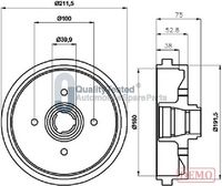 JAPANPARTS TA0901C - Lado de montaje: Eje trasero<br>Diámetro exterior del tambor de freno [mm]: 212<br>H tamb. freno total [mm]: 75<br>Diámetro interior de tambor de freno [mm]: 180<br>H tamb. freno interna [mm]: 39<br>Rebajado máx. tambor de freno [mm]: 181<br>Diseño/cantidad de taladros: 04/04<br>corona de agujeros - Ø [mm]: 100<br>Diámetro de centrado [mm]: 39,8<br>Diámetro de orificio para perno de rueda [mm]: 12<br>Artículo complementario / información complementaria 2: con buje de rueda<br>Artículo complementario / información complementaria 2: sin cojinete rueda<br>Artículo complementario / información complementaria 2: sin perno de sujeción de rueda<br>Peso [kg]: 4,4<br>Nº de información técnica: 63905<br>