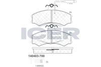 ICER 140403700 - Lado de montaje: Eje delantero<br>Ancho [mm]: 130,8<br>Altura [mm]: 47,3<br>Espesor [mm]: 18<br>Contacto avisador de desgaste: no preparado para indicador de desgaste<br>Artículo complementario / información complementaria 2: con tornillos pinza freno<br>Número de WVA: 21980<br>Sistema de frenos: Bosch<br>Peso [kg]: 1,1<br>Nº de información técnica: T9073<br>