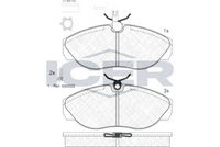 ICER 141053203 - Lado de montaje: Eje delantero<br>año construcción hasta: 08/2001<br>Modelo de conector: Conector plano<br>Carga útil [kg]: 1000<br>Carga útil [kg]: 1400<br>Ancho [mm]: 145<br>Altura [mm]: 62,2<br>Espesor [mm]: 19,7<br>Contacto avisador de desgaste: con contacto de aviso de desgaste incorporado<br>Artículo complementario / información complementaria 2: con tornillos pinza freno<br>Número de WVA: 23602<br>Sistema de frenos: Lucas<br>Peso [kg]: 2,1<br>Nº de información técnica: T5170<br>