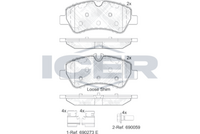 ICER 142116 - Lado de montaje: Eje delantero<br>Restricción de fabricante: Bosch<br>no para tipo de vehículo: 500<br>Ancho [mm]: 171,7<br>Altura [mm]: 66,1<br>Espesor [mm]: 17<br>Contacto avisador de desgaste: con contacto avisador de desgaste<br>Número de indicadores de desgaste [por eje]: 2<br>Artículo complementario / información complementaria 2: con tornillos pinza freno<br>Artículo complementario/Información complementaria: con accesorios<br>Número de WVA: 22034<br>Sistema de frenos: Bosch<br>Peso [kg]: 2,32<br>Nº de información técnica: T2395<br>