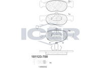 ICER 181123700 - Lado de montaje: Eje delantero<br>Ancho [mm]: 156,5<br>Altura [mm]: 52,7<br>Espesor [mm]: 17,9<br>Contacto avisador de desgaste: con contacto de aviso de desgaste incorporado<br>Número de indicadores de desgaste [por eje]: 1<br>Número de WVA: 21927<br>Sistema de frenos: Teves<br>Nº art. de accesorio recomendado: 8DZ 355 201-211<br>Nº de información técnica: T1095<br>