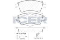 ICER 181525701 - Lado de montaje: Eje delantero<br>año construcción hasta: 12/2006<br>para diámetro disco de freno [mm]: 266<br>para número de OPR desde: 09079<br>para número de OPR hasta: 10950<br>Ancho [mm]: 136,9<br>Altura [mm]: 51,6<br>Espesor [mm]: 18,4<br>Calidad: 300<br>Tipo de eje: Front<br>Nº de información técnica: 181388-402<br>Sistema de frenos: Bosch<br>Homologación: E9 90R-01111/503<br>