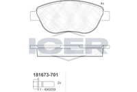 ICER 181673701 - Lado de montaje: Eje delantero<br>año construcción hasta: 12/2009<br>Ancho [mm]: 150,2<br>Ancho 2 [mm]: 151,4<br>Altura [mm]: 52,6<br>Espesor [mm]: 18<br>Calidad: 300<br>Tipo de eje: Front<br>Nº de información técnica: 181508<br>Sistema de frenos: ATE<br>Homologación: E9 90R-01111/620<br>