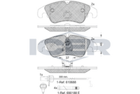 ICER 181862202 - Lado de montaje: Eje delantero<br>Número de PR: 1LA<br>Número de PR: 1LJ<br>Ancho 1 [mm]: 188<br>Ancho 2 [mm]: 188,2<br>Altura 1 [mm]: 72,9<br>Altura 2 [mm]: 73,5<br>Espesor [mm]: 18,9<br>Contacto avisador de desgaste: con contacto avisador de desgaste<br>Número de indicadores de desgaste [por eje]: 1<br>Artículo complementario / información complementaria 2: con tornillos pinza freno<br>Artículo complementario/Información complementaria: con accesorios<br>Número de WVA: 24409<br>Sistema de frenos: TRW<br>Peso [kg]: 2,72<br>Nº de información técnica: T2521<br>