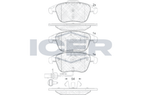 ICER 181864 - Lado de montaje: Eje delantero<br>Número de PR: 1LJ<br>año construcción desde: 09/2012<br>para diámetro disco de freno [mm]: 345<br>Ancho [mm]: 187,9<br>Altura [mm]: 73<br>Altura 2 [mm]: 73,6<br>Espesor [mm]: 18,4<br>Calidad: 300<br>Tipo de eje: Front<br>Nº de información técnica: 181862-202<br>Sistema de frenos: LUCAS-TRW<br>Homologación: E9 90R-02A0111/4512<br>Contacto avisador de desgaste: con contacto avisador de desgaste<br>