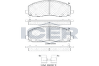 ICER 182054 - Lado de montaje: Eje trasero<br>año construcción desde: 01/2015<br>Ancho [mm]: 130,2<br>Altura [mm]: 54,8<br>Espesor [mm]: 17,1<br>Calidad: 300<br>Tipo de eje: Rear<br>Nº de información técnica: 182053<br>Sistema de frenos: LUCAS-TRW<br>Homologación: E9 90R-02A0111/3216<br>Contacto avisador de desgaste: con contacto avisador de desgaste<br>