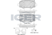 ICER 182176203 - Lado de montaje: Eje delantero<br>Restricción de fabricante: Mando<br>Ancho [mm]: 141<br>Altura [mm]: 63,3<br>Espesor [mm]: 20,1<br>Contacto avisador de desgaste: con contacto avisador de desgaste<br>Artículo complementario / información complementaria 2: con tornillos pinza freno<br>Artículo complementario/Información complementaria: con accesorios<br>Número de WVA: 22165<br>Sistema de frenos: Mando<br>Peso [kg]: 1,94<br>Nº de información técnica: T2686<br>