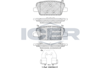 ICER 182388 - Lado de montaje: Eje trasero<br>Equipamiento de vehículo: para vehículos sin freno de estacionamiento electrónico<br>Ancho [mm]: 110,4<br>Altura [mm]: 54,2<br>Espesor [mm]: 16,1<br>Calidad: 300<br>Tipo de eje: Rear<br>Nº de información técnica: 182379<br>Sistema de frenos: Mando<br>Homologación: E9 90R-02A0111/5403<br>Contacto avisador de desgaste: con contacto avisador de desgaste<br>