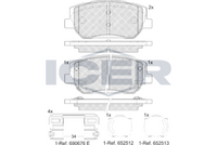 ICER 182441 - Lado de montaje: Eje trasero<br>Equipamiento de vehículo: para vehículos con freno de estacionamiento electrónico<br>Ancho [mm]: 110,8<br>Altura [mm]: 46,6<br>Espesor [mm]: 16<br>Calidad: 300<br>Tipo de eje: Rear<br>Nº de información técnica: 182388<br>Sistema de frenos: Advics<br>Homologación: E9 90R-02A0111/5515<br>Contacto avisador de desgaste: con contacto avisador de desgaste<br>