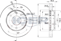 HELLA PAGID 8DD355110941 - Lado de montaje: Eje delantero<br>Tipo de disco de frenos: ventilación interna<br>Diámetro exterior [mm]: 257<br>Espesor de disco de frenos [mm]: 24<br>Altura [mm]: 45,5<br>Espesor mínimo [mm]: 22,4<br>Diámetro interior [mm]: 141,5<br>corona de agujeros - Ø [mm]: 114,3<br>Diámetro de centrado [mm]: 69<br>Diseño/cantidad de taladros: 04/06<br>Diámetro de orificio para perno de rueda [mm]: 12,6<br>Artículo complementario / información complementaria 2: sin buje de rueda<br>Artículo complementario / información complementaria 2: sin cojinete rueda<br>Artículo complementario / información complementaria 2: sin perno de sujeción de rueda<br>Peso [kg]: 5,5<br>Nº de información técnica: 54308<br>