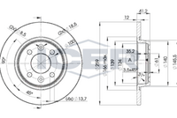 HELLA PAGID 8DD355115271 - Espesor de disco de frenos [mm]: 22<br>Llanta, nº de taladros: 4<br>Cantidad de agujeros de fijación: 2<br>Espesor [mm]: 43,8<br>Diámetro exterior [mm]: 258<br>corona de agujeros - Ø [mm]: 100<br>Superficie: revestido<br>Tipo de disco de frenos: ventilación interna<br>Lado de montaje: Eje delantero<br>Espesor mínimo [mm]: 19,8<br>Diámetro de centrado [mm]: 61<br>Peso [kg]: 5,5<br>para OE N°: 77 01 210 081 SK<br>