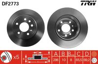 TRW DF2773 - Lado de montaje: Eje trasero<br>Tipo de disco de frenos: macizo<br>Diámetro exterior [mm]: 270<br>Espesor de disco de frenos [mm]: 10<br>Espesor mínimo [mm]: 8<br>Diámetro de centrado [mm]: 57<br>Altura [mm]: 69,2<br>Número de orificios: 4<br>Medida de rosca: 14<br>corona de agujeros - Ø [mm]: 100<br>Diámetro de tambor [mm]: 160<br>Color: negro<br>Superficie: barnizado<br>Homologación: E1 90R-02 C0204/0261<br>