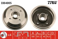 TRW DB4005 - Lado de montaje: Eje trasero<br>H tamb. freno interna [mm]: 44,5<br>Número de orificios: 4<br>Artículo complementario / información complementaria 2: sin apoyo<br>Superficie: revestido<br>Diámetro de tambor [mm]: 203<br>