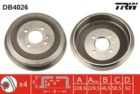 TRW DB4026 - Código de motor: M 40<br>Lado de montaje: Eje trasero<br>Número de orificios: 4<br>Diámetro interior de tambor de freno [mm]: 228<br>