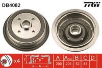 TRW DB4082 - Lado de montaje: Eje trasero<br>Espesor [mm]: 40<br>Número de piezas necesarias: 2<br>Diámetro interior de tambor de freno [mm]: 200<br>