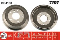 TRW DB4108 - Lado de montaje: Eje trasero<br>Número de orificios: 5<br>Diámetro interior de tambor de freno [mm]: 228<br>