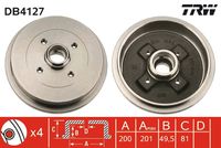 TRW DB4127 - Lado de montaje: Eje trasero<br>Espesor [mm]: 40<br>Número de piezas necesarias: 2<br>Diámetro interior de tambor de freno [mm]: 200<br>