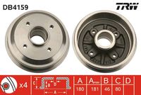 TRW DB4159 - año construcción desde: 12/2004<br>Lado de montaje: Eje trasero<br>Ref. artículo dinámica frenado/marcha: para ABS<br>para número DAM desde: 1025589<br>H tamb. freno interna [mm]: 51<br>Número de orificios: 4<br>Artículo complementario / información complementaria 2: sin cojinete rueda<br>Superficie: revestido<br>Diámetro de tambor [mm]: 203<br>Rebajado máx. tambor de freno [mm]: 204<br>