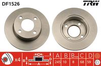 TRW DF1526 - Lado de montaje: Eje delantero<br>Diámetro exterior [mm]: 256<br>Diámetro de centrado [mm]: 68<br>Tipo de disco de frenos: ventilación interna<br>Altura [mm]: 46,2<br>Número de orificios: 4<br>Superficie: revestido<br>Espesor de disco de frenos [mm]: 22<br>Espesor mínimo [mm]: 20<br>