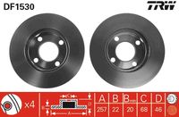 TRW DF1530 - Lado de montaje: Eje trasero<br>Tipo de disco de frenos: macizo<br>Diámetro exterior [mm]: 245<br>Espesor de disco de frenos [mm]: 10<br>Espesor mínimo [mm]: 8<br>Diámetro de centrado [mm]: 68<br>Altura [mm]: 59<br>Número de orificios: 4<br>Medida de rosca: 16<br>corona de agujeros - Ø [mm]: 108<br>Color: negro<br>Superficie: barnizado<br>SVHC: No hay información disponible, diríjase al fabricante.<br>