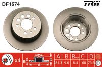 TRW DF1674 - para el tipo de serie del modelo: 262<br>Lado de montaje: Eje delantero<br>Restricción de fabricante: Girling-System<br>para el tipo de serie del modelo: 264<br>Lado de montaje: Eje delantero<br>Diámetro exterior [mm]: 263<br>Diámetro de centrado [mm]: 68<br>Tipo de disco de frenos: ventilación interna<br>Altura [mm]: 67,3<br>Número de orificios: 5<br>Superficie: revestido<br>Espesor de disco de frenos [mm]: 22<br>Espesor mínimo [mm]: 20,8<br>