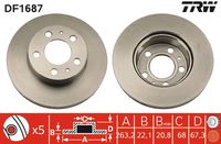 TRW DF1687 - Lado de montaje: Eje trasero<br>Tipo de vehículo: 264<br>Tipo de disco de frenos: macizo<br>Diámetro exterior [mm]: 281<br>Espesor de disco de frenos [mm]: 9,6<br>Espesor mínimo [mm]: 8,4<br>Diámetro de centrado [mm]: 68<br>Altura [mm]: 73,3<br>Número de orificios: 5<br>Medida de rosca: 16,5<br>corona de agujeros - Ø [mm]: 108<br>Diámetro de tambor [mm]: 160<br>Procesamiento: altamente carbonizado<br>Color: negro<br>Superficie: barnizado<br>Homologación: E190R-02C0204/0525<br>SVHC: No hay información disponible, diríjase al fabricante.<br>