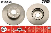 TRW DF2595S - Espesor de disco de frenos [mm]: 22<br>Llanta, nº de taladros: 5<br>Espesor [mm]: 54,9<br>Diámetro exterior [mm]: 300<br>corona de agujeros - Ø [mm]: 112<br>Superficie: revestido<br>Tipo de disco de frenos: ventilación interna<br>Lado de montaje: Eje trasero<br>Espesor mínimo [mm]: 19,4<br>Diámetro de centrado [mm]: 67<br>Peso [kg]: 7,414<br>