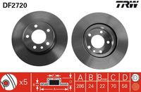 TRW DF2720 - año construcción desde: 01/1975<br>Lado de montaje: Eje delantero<br>Diámetro [mm]: 246<br>Espesor de disco de frenos [mm]: 12,5<br>Espesor mínimo [mm]: 9,7<br>Altura [mm]: 55,5<br>Diámetro de centrado [mm]: 73<br>Número de orificios: 4<br>Tipo de disco de frenos: macizo<br>Peso [kg]: 4,5<br>Diámetro exterior [mm]: 246<br>