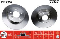 TRW DF2757 - Lado de montaje: Eje trasero<br>año construcción hasta: 06/1995<br>Tipo de disco de frenos: macizo<br>Diámetro exterior [mm]: 278<br>Espesor de disco de frenos [mm]: 9<br>Espesor mínimo [mm]: 7,3<br>Diámetro de centrado [mm]: 67<br>Altura [mm]: 56,3<br>Número de orificios: 5<br>Medida de rosca: 15<br>corona de agujeros - Ø [mm]: 112<br>Diámetro de tambor [mm]: 164<br>Color: negro<br>Superficie: barnizado<br>Homologación: E190R-02C0204/0525<br>SVHC: No hay información disponible, diríjase al fabricante.<br>