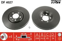 TRW DF4027 - Lado de montaje: Eje trasero<br>Número de PR: 1KP<br>Número de PR: 1KT<br>Tipo de disco de frenos: macizo<br>Diámetro exterior [mm]: 230<br>Espesor de disco de frenos [mm]: 9<br>Espesor mínimo [mm]: 7<br>Diámetro de centrado [mm]: 65<br>Altura [mm]: 39<br>Número de orificios: 5<br>Medida de rosca: 16<br>corona de agujeros - Ø [mm]: 100<br>Color: negro<br>Superficie: barnizado<br>Homologación: E190R-02 C0190/0628<br>SVHC: No hay información disponible, diríjase al fabricante.<br>