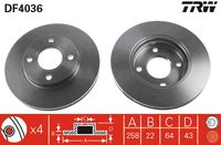 TRW DF4036 - Lado de montaje: Eje trasero<br>Diámetro exterior [mm]: 280<br>Diámetro de centrado [mm]: 72<br>Tipo de disco de frenos: macizo<br>Altura [mm]: 40<br>Número de orificios: 5<br>Superficie: revestido<br>Espesor de disco de frenos [mm]: 10<br>Espesor mínimo [mm]: 8<br>Diseño/cantidad de taladros: 5/2/1<br>