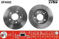 TRW DF4092 - Lado de montaje: Eje delantero<br>año construcción desde: 04/1994<br>Tipo de disco de frenos: ventilado<br>Diámetro exterior [mm]: 257<br>Espesor de disco de frenos [mm]: 26<br>Espesor mínimo [mm]: 24<br>Diámetro de centrado [mm]: 68<br>Altura [mm]: 52<br>Número de orificios: 5<br>Medida de rosca: 12,75<br>corona de agujeros - Ø [mm]: 114<br>Color: negro<br>Superficie: barnizado<br>Homologación: E190R-02C0176/0070<br>SVHC: No hay información disponible, diríjase al fabricante.<br>