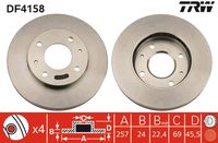 TRW DF4158 - para el tipo de serie del modelo: Sonata<br>Lado de montaje: Eje trasero<br>Ref. artículo dinámica frenado/marcha: para ABS<br>para el tipo de serie del modelo: Sonica<br>Lado de montaje: Eje trasero<br>Ref. artículo dinámica frenado/marcha: para ABS<br>Diámetro exterior [mm]: 261,9<br>Tipo de disco de frenos: macizo<br>Altura [mm]: 61<br>Número de orificios: 4<br>Espesor de disco de frenos [mm]: 10<br>Espesor mínimo [mm]: 8,4<br>