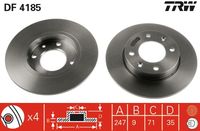 TRW DF4185 - Lado de montaje: Eje delantero<br>Tipo de disco de frenos: ventilado<br>Diámetro exterior [mm]: 283<br>Espesor de disco de frenos [mm]: 26<br>Espesor mínimo [mm]: 24<br>Diámetro de centrado [mm]: 66<br>Altura [mm]: 34,2<br>Número de orificios: 4<br>Medida de rosca: 13<br>corona de agujeros - Ø [mm]: 108<br>Procesamiento: altamente carbonizado<br>Color: negro<br>Superficie: barnizado<br>Homologación: E190R-02C0185/0546<br>SVHC: No hay información disponible, diríjase al fabricante.<br>