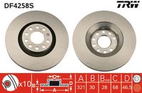 TRW DF4258S - Lado de montaje: Eje trasero<br>año construcción hasta: 08/2000<br>Tipo de disco de frenos: macizo<br>Diámetro exterior [mm]: 245<br>Espesor de disco de frenos [mm]: 10<br>Espesor mínimo [mm]: 8<br>Diámetro de centrado [mm]: 68<br>Altura [mm]: 64<br>Medida de rosca: 15<br>Número de orificios: 5<br>corona de agujeros - Ø [mm]: 112<br>Color: negro<br>Superficie: barnizado<br>Homologación: E190R-02C0190/0539<br>SVHC: No hay información disponible, diríjase al fabricante.<br>