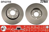 TRW DF4275S - Lado de montaje: Eje trasero<br>Medida de rosca: M14 x 1,5<br>Tipo de disco de frenos: macizo<br>Diámetro exterior [mm]: 280<br>Espesor de disco de frenos [mm]: 12<br>Diámetro de centrado [mm]: 64,5<br>Altura [mm]: 102<br>Número de orificios: 5<br>corona de agujeros - Ø [mm]: 118<br>Espesor mínimo [mm]: 10<br>Artículo complementario / información complementaria 2: sin cojinete rueda<br>Artículo complementario / información complementaria 2: sin anillo sensor ABS<br>Color: negro<br>Superficie: barnizado<br>Homologación: E1 90R-02 C0950/0738<br>SVHC: No hay información disponible, diríjase al fabricante.<br>