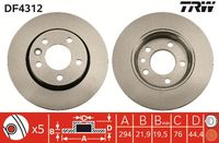 TRW DF4312 - Lado de montaje: Eje delantero<br>Número de PR: 2E3<br>Tipo de disco de frenos: ventilado<br>Diámetro exterior [mm]: 308<br>Espesor de disco de frenos [mm]: 29,5<br>Espesor mínimo [mm]: 25,5<br>Diámetro de centrado [mm]: 76,1<br>Altura [mm]: 55,6<br>Número de orificios: 5<br>Medida de rosca: 16,5<br>corona de agujeros - Ø [mm]: 120<br>Procesamiento: altamente carbonizado<br>Color: negro<br>Superficie: barnizado<br>SVHC: No hay información disponible, diríjase al fabricante.<br>