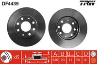 TRW DF4439 - Lado de montaje: Eje delantero<br>Diámetro exterior [mm]: 236<br>Tipo de disco de frenos: ventilado<br>Número de orificios: 4<br>Espesor de disco de frenos [mm]: 20<br>