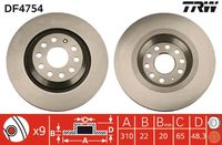 TRW DF4754 - Lado de montaje: Eje trasero<br>Número de PR: 1KW<br>Tipo de disco de frenos: macizo<br>Espesor de disco de frenos [mm]: 12<br>Diámetro exterior [mm]: 282<br>corona de agujeros - Ø [mm]: 112<br>Altura [mm]: 48,2<br>Diámetro de centrado [mm]: 65<br>Espesor mínimo [mm]: 10<br>Medida de rosca: 15.3<br>Número de orificios: 9<br>Color: negro<br>Superficie: barnizado<br>Artículo complementario / información complementaria 2: con tornillos<br>Homologación: E1 90R-02 C0190/0525<br>SVHC: No hay información disponible, diríjase al fabricante.<br>