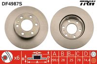 TRW DF4987S - Lado de montaje: Eje trasero<br>Tipo de disco de frenos: ventilado<br>Diámetro exterior [mm]: 294<br>Espesor de disco de frenos [mm]: 24<br>Espesor mínimo [mm]: 21<br>Número de orificios: 8<br>Altura [mm]: 82,5<br>Diámetro de centrado [mm]: 84<br>corona de agujeros - Ø [mm]: 108<br>Medida de rosca: 10,5<br>Color: negro<br>Superficie: barnizado<br>Homologación: E1 90R-02 C0176/0493<br>SVHC: No hay información disponible, diríjase al fabricante.<br>