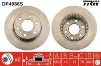 TRW DF4988S - Lado de montaje: Eje delantero<br>Tipo de vehículo: Daily 35S21<br>Tipo de vehículo: Daily 35S21P<br>Tipo de disco de frenos: ventilado<br>Diámetro exterior [mm]: 300<br>Espesor de disco de frenos [mm]: 28<br>Espesor mínimo [mm]: 25<br>Número de orificios: 6<br>Altura [mm]: 74,5<br>Diámetro de centrado [mm]: 78<br>corona de agujeros - Ø [mm]: 125<br>Medida de rosca: 15,6<br>Color: negro<br>Superficie: barnizado<br>Homologación: E190R-02C0176/0133<br>SVHC: No hay información disponible, diríjase al fabricante.<br>