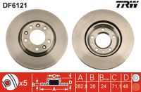 TRW DF6121 - Lado de montaje: Eje trasero<br>Superficie: barnizado<br>Tipo de disco de frenos: macizo<br>Diámetro exterior [mm]: 224<br>Espesor de disco de frenos [mm]: 9<br>Espesor mínimo [mm]: 7<br>Diámetro de centrado [mm]: 71<br>Altura [mm]: 63<br>Número de orificios: 5<br>Medida de rosca: 13<br>corona de agujeros - Ø [mm]: 108<br>Color: negro<br>Homologación: E1 90R-02 C0190/0628<br>SVHC: No hay información disponible, diríjase al fabricante.<br>